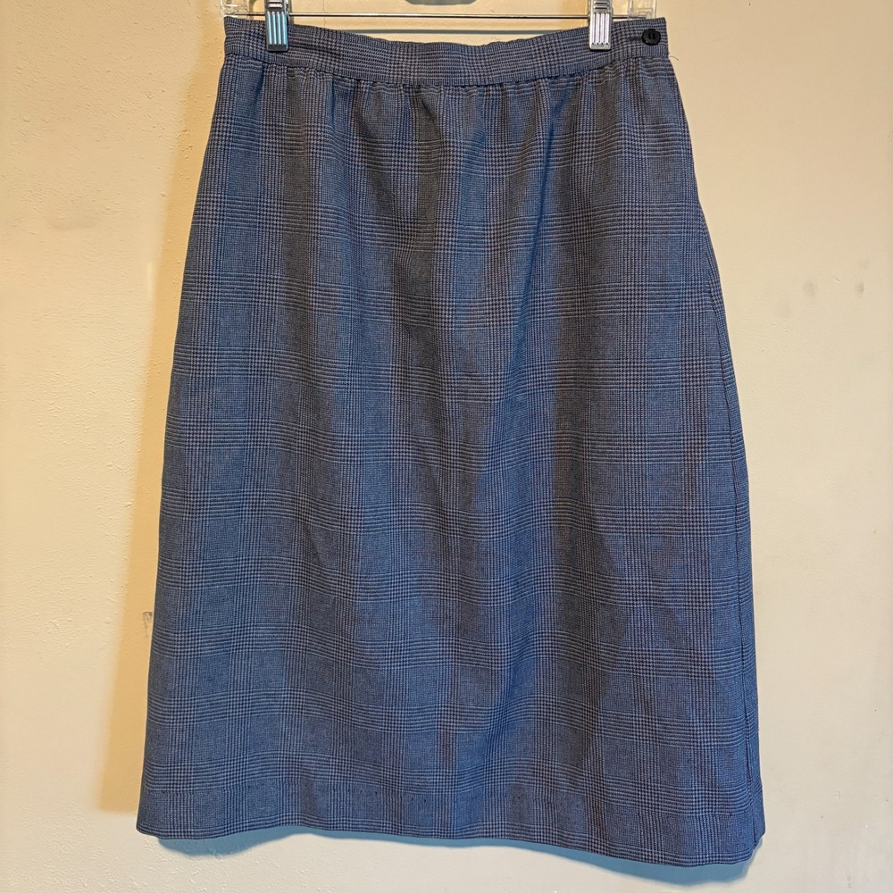 Vintage Haberdashery Plaid 60s 70s Tweed Midi Skirt Elastic Waist Womens